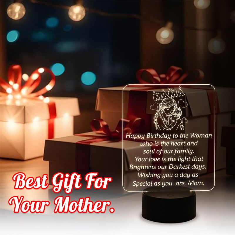 Happy Birthday Gift for Mom Acrylic Night Lamp Warm White Color Light Birthday Gift for Mom | Birthday Day Gifts from Daughter Son | Surprise Gift for Mom